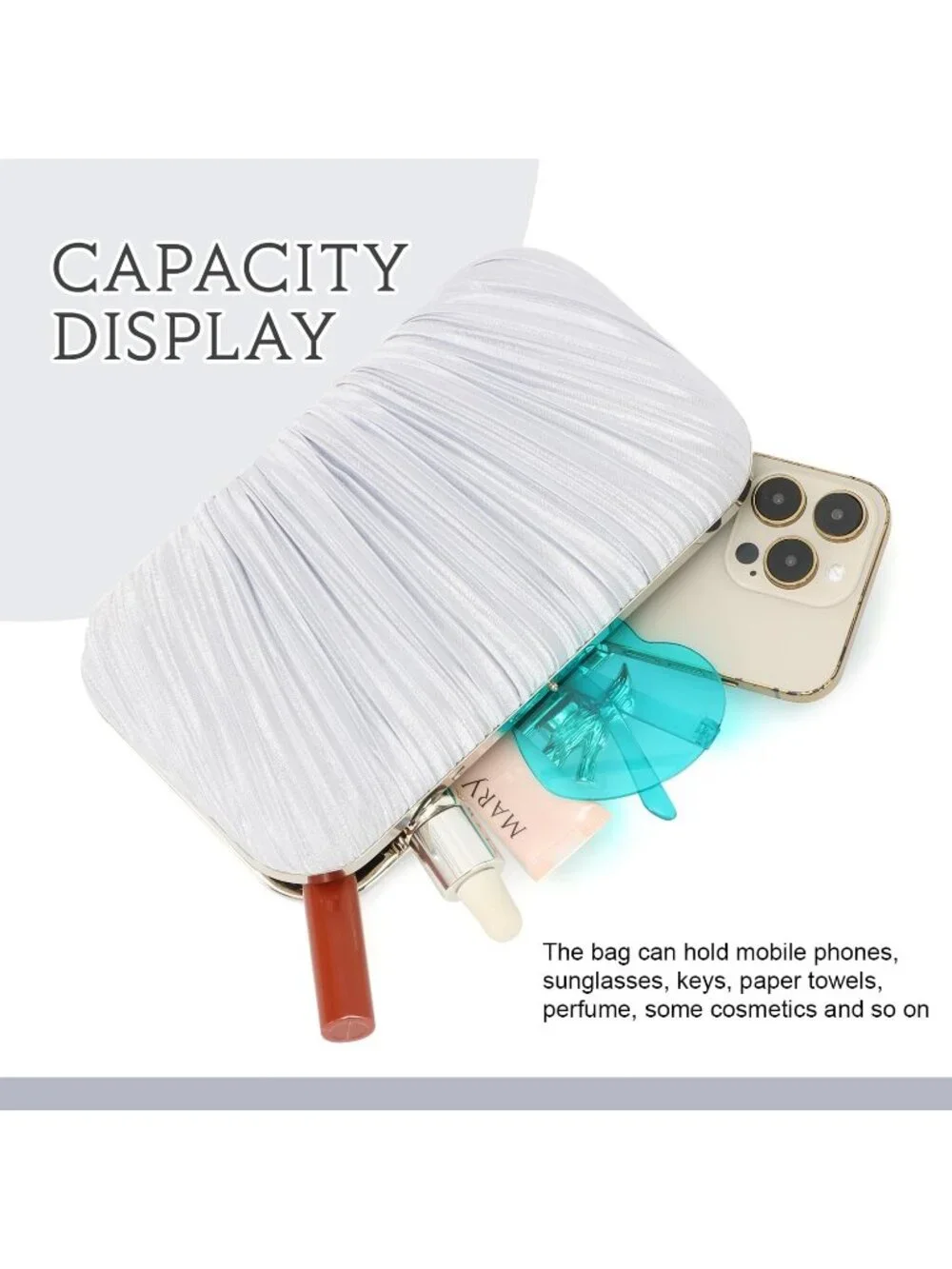 👜 Women's Silver Evening Bag Pleated Clutch Bag with Chain for Wedding Party